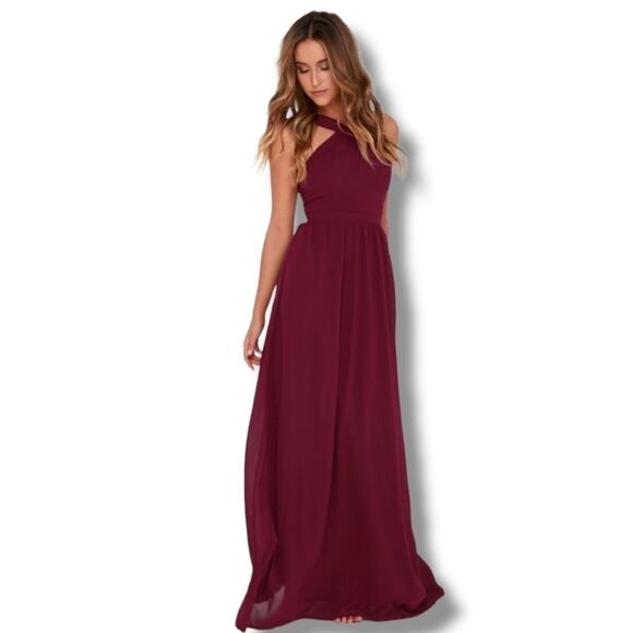 Lulus Air of Romance burgundy Maxi Dress size Large - Picture 1 of 9